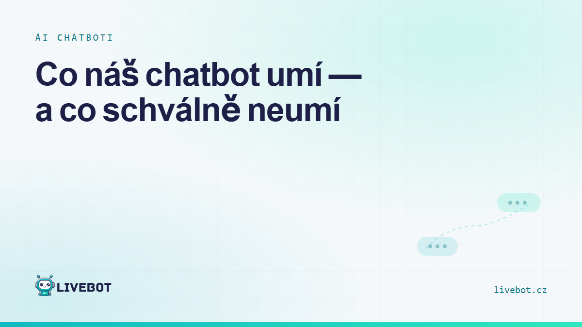 Grafická karta článku s titulkem Co náš chatbot umí — a co schválně neumí